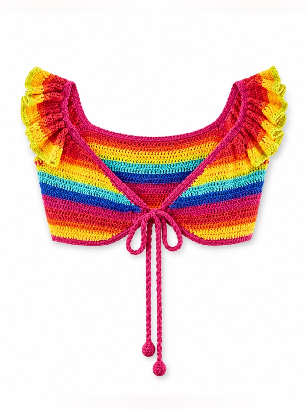 FARM RIO Rainbow Crochet Ruffle Bikini Top